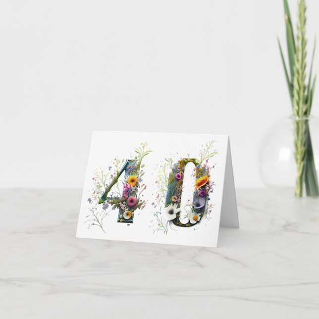 Grattis på 40-årsdagen Spridda vilda blommor Kort (Framsida)