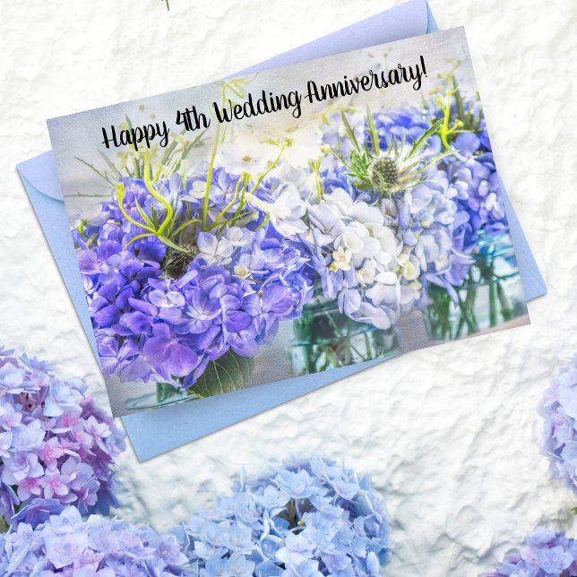 Grattis på 4-års bröllopsdag Hydrangeas-kort Kort (Hydrangeas are the 4th Wedding Anniversary flower! Perfect as a card.)
