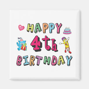 Grattis på 4-årsdagen. 4 år födelsedag. magnet