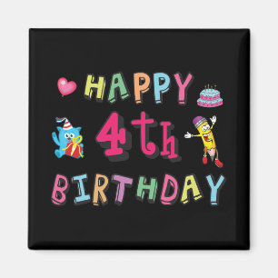 Grattis på 4-årsdagen. 4 år födelsedag. magnet