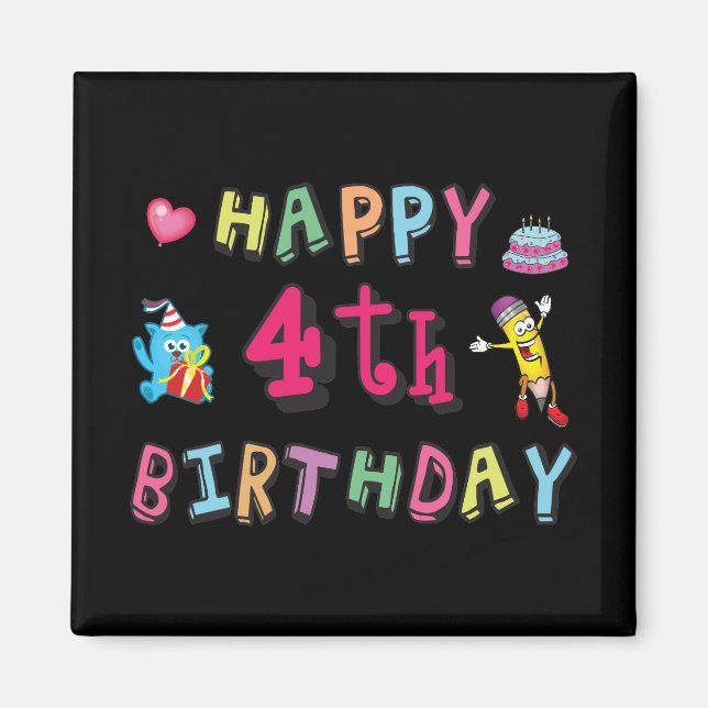 Grattis på 4-årsdagen. 4 år födelsedag. magnet (Framsidan)