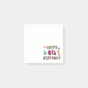Grattis på 4-årsdagen. 4 år födelsedag. post-it block