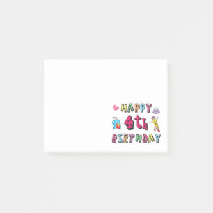 Grattis på 4-årsdagen. 4 år födelsedag. post-it block