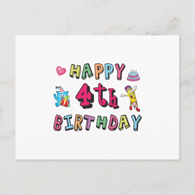 Grattis på 4-årsdagen 4 år födelsedagsönskningar vykort (Framsida)