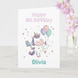 Grattis på 4-årsdagen, Enhörning, Personlig Kort