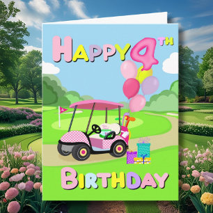 Grattis på 4-årsdagen Polka Dot Rosa Tjej Golfkort Kort
