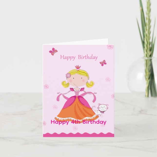 Grattis på 4-årsdagen prinsessa kort (Framsida)