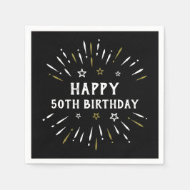 Grattis på 50-årsdagen Eldshow Svart Vitt Guld Pappersservett