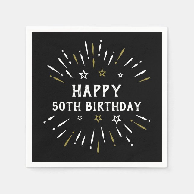 Grattis på 50-årsdagen Eldshow Svart Vitt Guld Pappersservett (Framsidan)