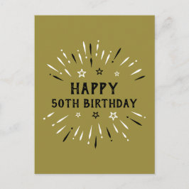 Grattis på 50-årsdagen Eldverk Guld Svart Vitt Vykort