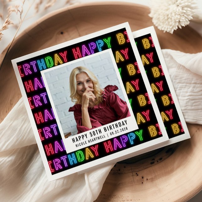 Grattis på 50-årsdagen Foto Rainbow Neon Pappersservett (Skapare uppladdad)