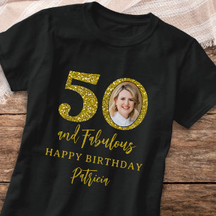 Grattis på 50-årsdagen Foto Svart Guld 50 & Fantas T Shirt