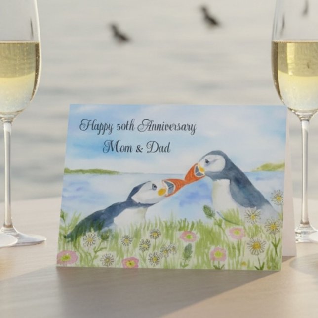 Grattis på 50-årsdagen Mamma & Pappa Lundefåglar Kort (Skapare uppladdad)