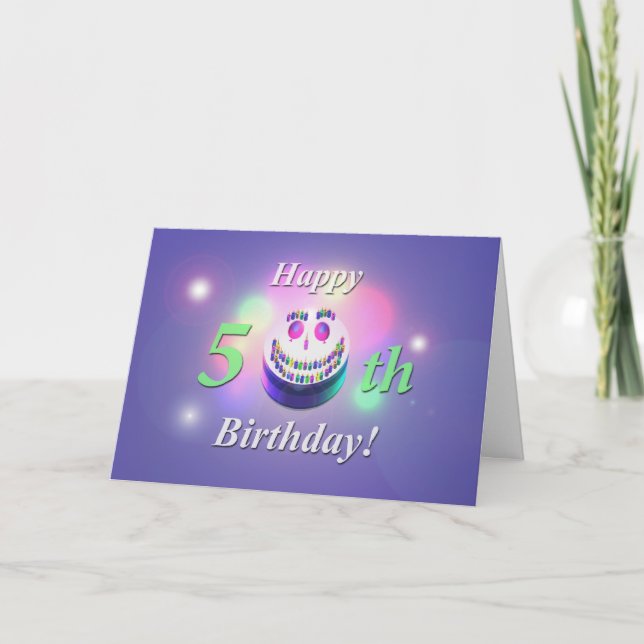 Grattis på 50-årsdagen med leende födelsedagstårta kort (Framsida)