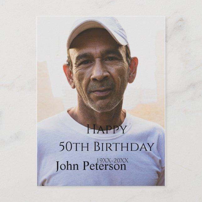 Grattis på 50-årsdagen namn foto år man enkel min vykort (Framsida)