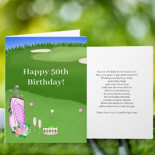 Grattis på 50-årsdagen Rosa golfväska på golfbanan Kort