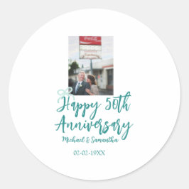 Grattis på 50-årsjubileum foto turkos slinga namn  runt klistermärke