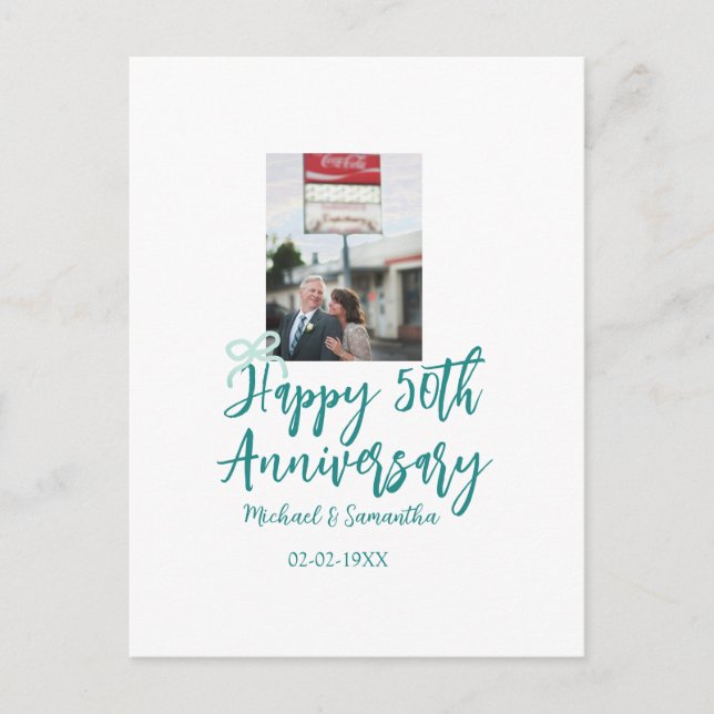 Grattis på 50-årsjubileum foto turkos slinga namn  vykort (Framsida)