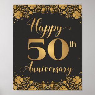 Grattis på 50-årsjubileum Gul bröllopsdag Jubileum Poster