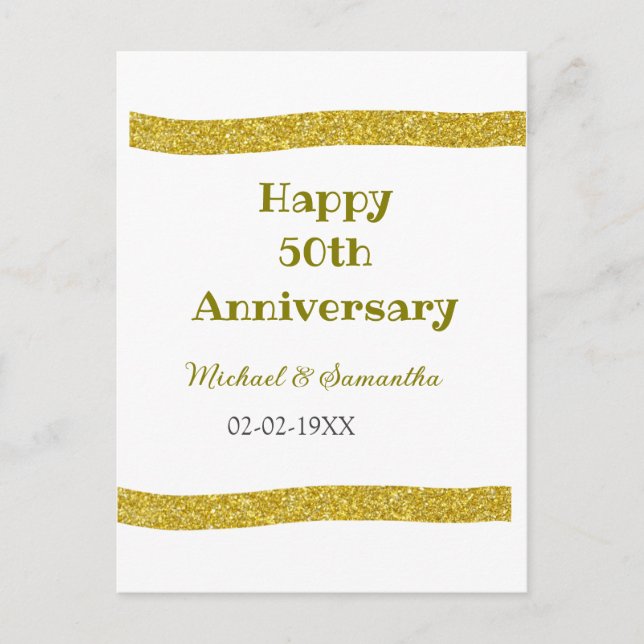 Grattis på 50-årsjubileum gyllene glitterkant grå  vykort (Framsida)