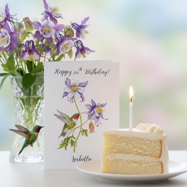 Grattis på 55-årsdagen Columbine med Hummingbird Kort (Skapare uppladdad)