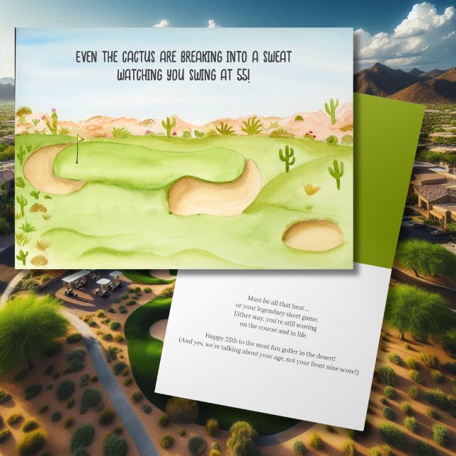 Grattis på 55-årsdagen Öken Golfbana Akvarell Kort (Skapare uppladdad)