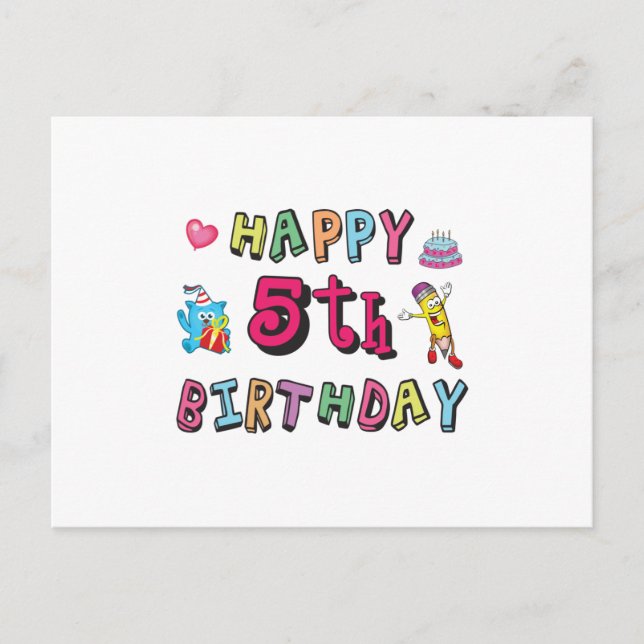 Grattis på 5-årsdagen 5 år gammal födelsedagsönska vykort (Framsida)