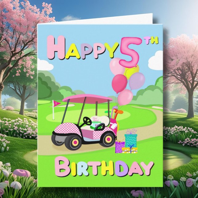 Grattis på 5-årsdagen Rosa Prickiga Tjej Golfkort Kort (Skapare uppladdad)