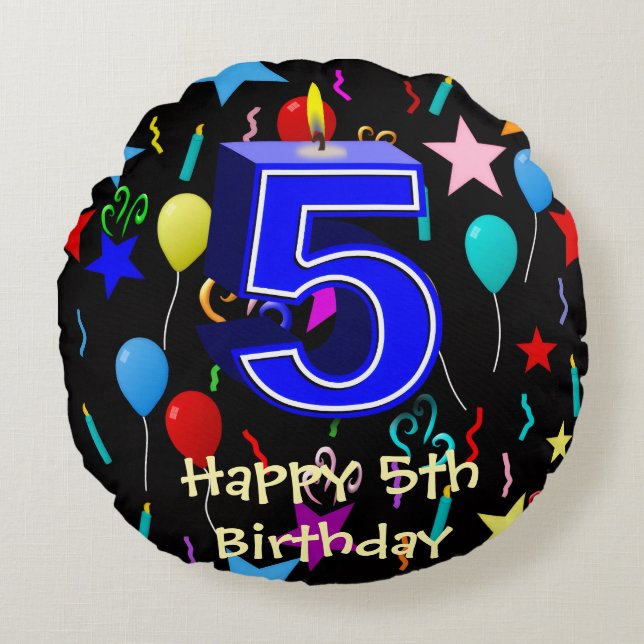 Grattis på 5-årsdagen  rund kudde (Framsidan)