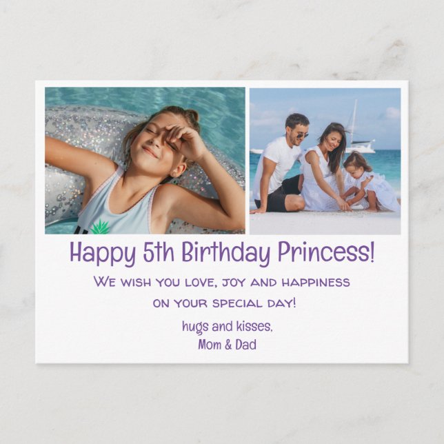 grattis på 5-årsdagen, två bilder familj vykort (Framsida)