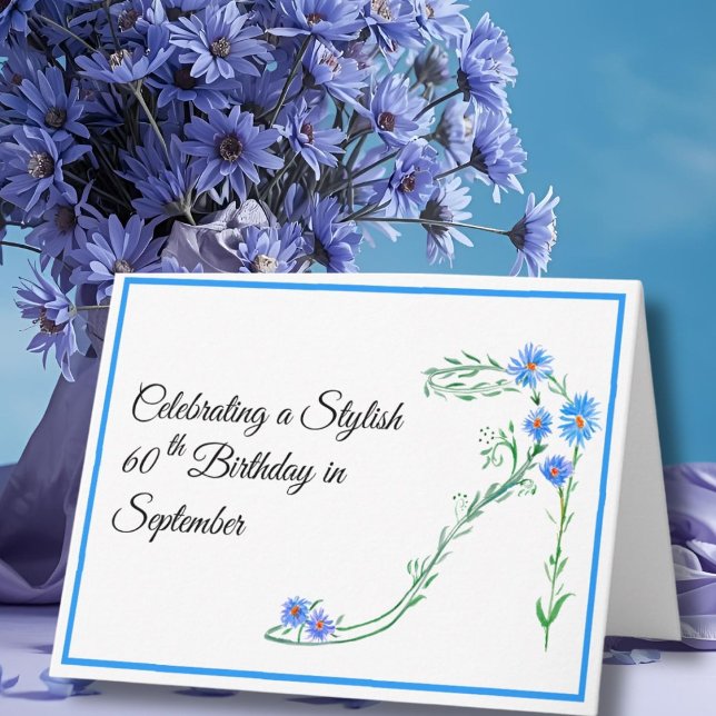 Grattis på 60-årsdagen blå asterblommor i septembe kort (Skapare uppladdad)