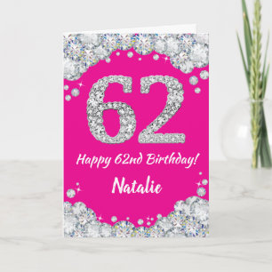 Grattis på 62-årsdagen Hot Pink och Silver Glitter Kort