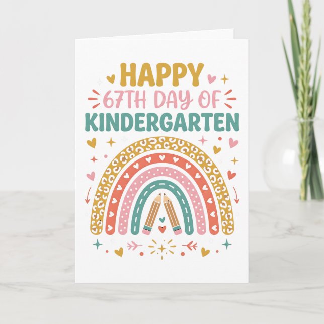 Grattis på 67:e dagen för förskoleläraren Rainbow Kort (Framsida)