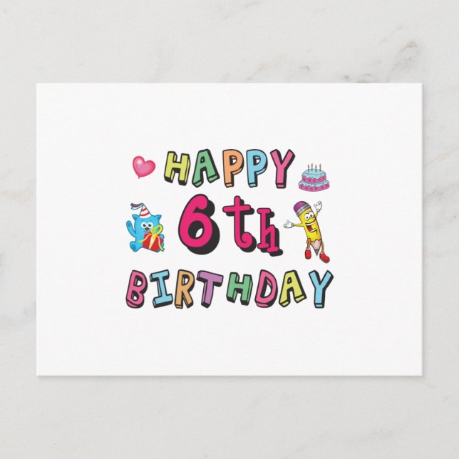 Grattis på 6-årsdagen 6 år gammal födelsedagsöverr vykort (Framsida)
