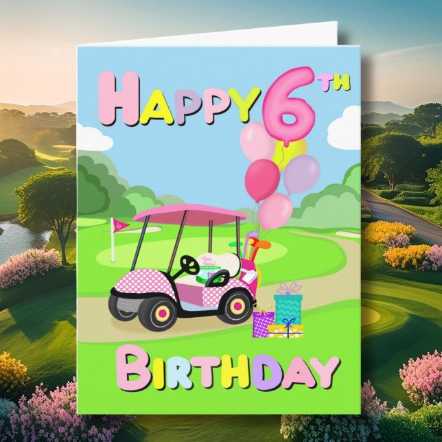 Grattis på 6-årsdagen Rosa Prickig Tjej Golfkort Kort (Skapare uppladdad)