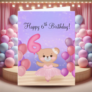 Grattis på 6-årsdagen Teddybjörn Ballerina på scen Kort