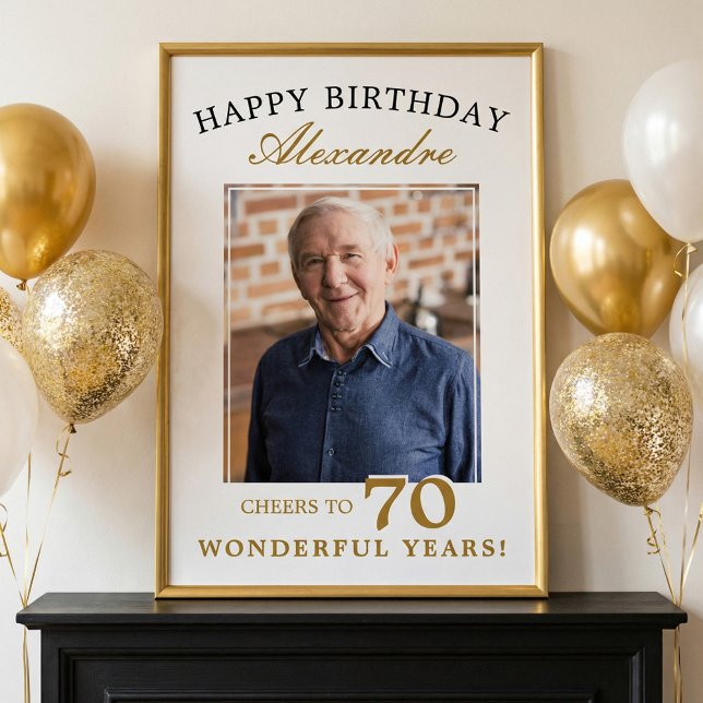 Grattis på 70-årsdagen Personlig Foto Festskylt Poster (Happy 70th Birthday Personalized Photo Party Sign)