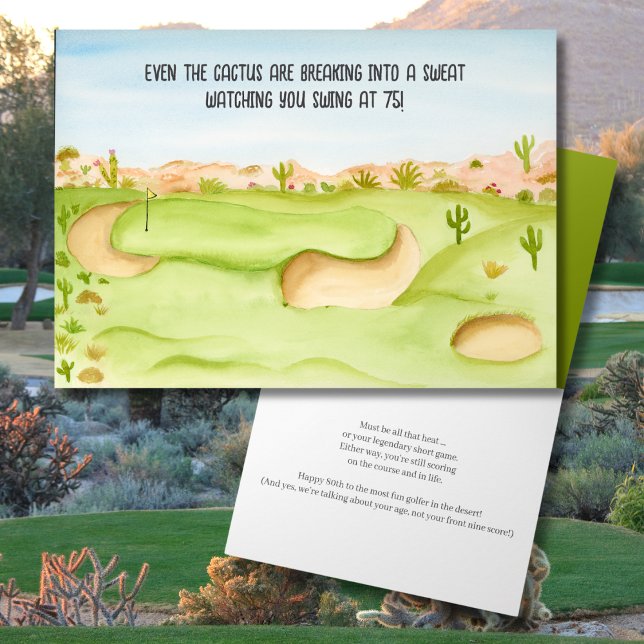 Grattis på 75-årsdagen Desert Golf Course Watercol Kort (Skapare uppladdad)