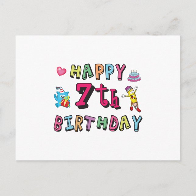 Grattis på 7-årsdagen 7 år gamla önskningar vykort (Framsida)