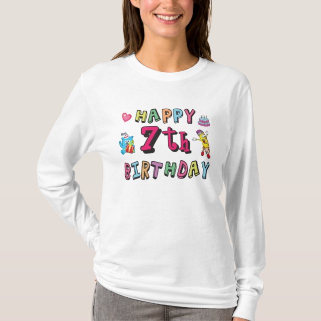 Grattis på 7-årsdagen. 7 år gammal. t shirt (Framsida)