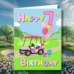 Grattis på 7-årsdagen Rosa Prickig Tjej Golfkort Kort