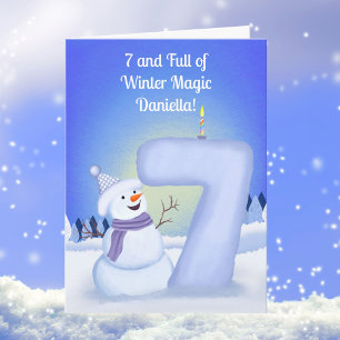 Grattis på 7-årsdagen Snömannen med en snöig sjua Kort