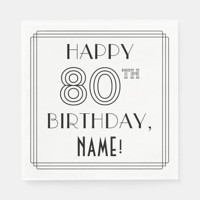 GRATTIS PÅ 80-ÅRSdagen; Art Deco-stil; Anpassat na Pappersservett (Framsidan)