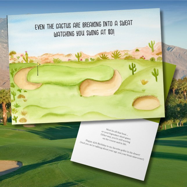 Grattis på 80-årsdagen Öken Golfbana Akvarell Kort (Skapare uppladdad)