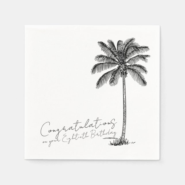 Grattis på 80-årsdagen Tropisk Palmtree Pappersservett (Framsidan)