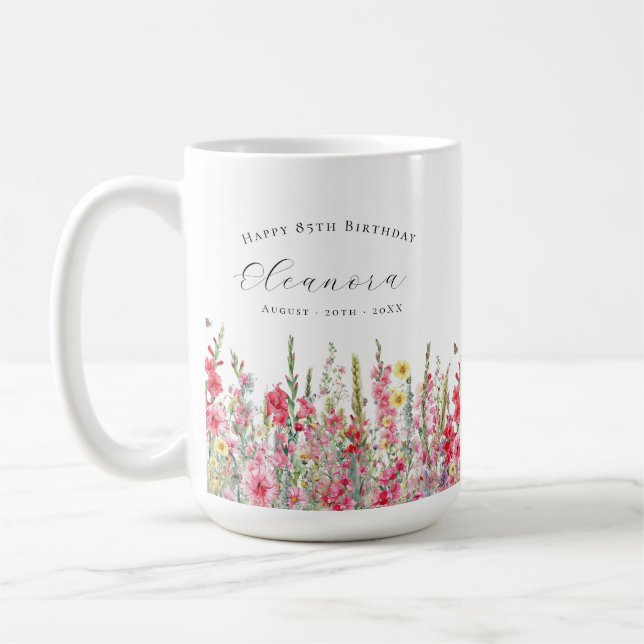 Grattis på 85-årsdagen Augusti Födelsedagsblomma A Kaffemugg (Vänster)