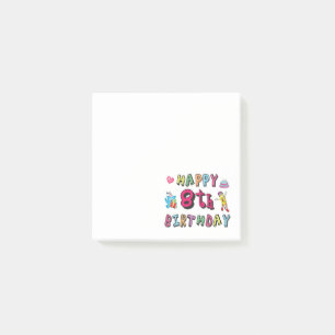 Grattis på 8-årsdagen. 8 år födelsedag. post-it block