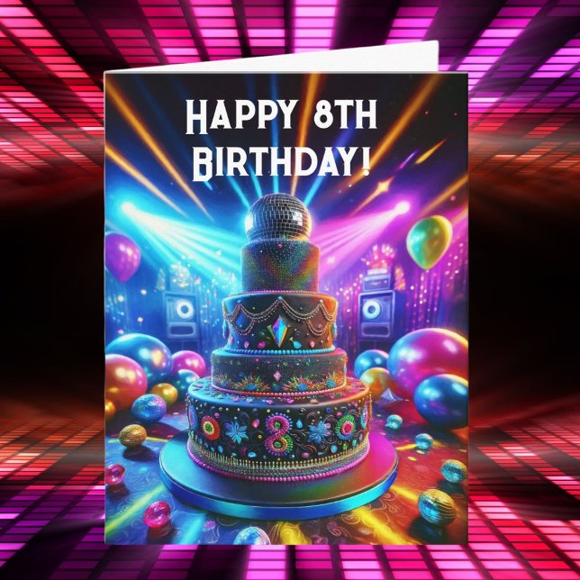 Grattis på 8-årsdagen Disco Cake Kort (This great 8th birthday card is a wonderful disco card for.)