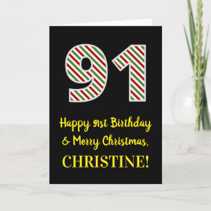 Grattis på 91-årsdagen och God Jul, anpassat namn Kort