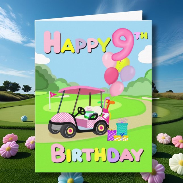 Grattis på 9-årsdagen Polka Dot Rosa Tjejaktig Gol Kort (Skapare uppladdad)